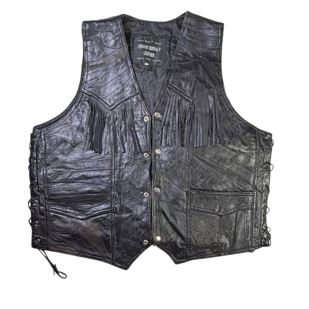 Italian Stone Design 4X Buffalo Leather Fringe Western Biker Vest